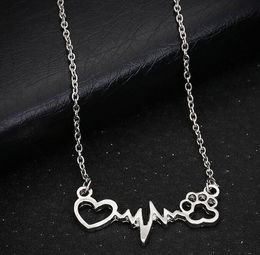 free ship 20pcs/lot Antique silver Hollow Paw Print Heart Choker Charms Chain Necklace DIY