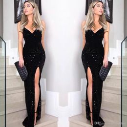 Black Sequins Evening Dresses Sexy Split Sweetheart Long Prom Gowns Red Carpet Dress Bridesmaids Gowns