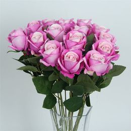 Fake Single Stem Rose 19.69" Length Simulation Velvet Roses for Wedding Home Decorative Artificial Flower