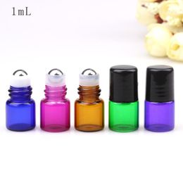 Essence 1 ml (1/4 Dram) Purple Glass Micro Mini Roll-on Glass Bottles with Metal Roller Balls - Refillable Aromatherapy Oil LX9462