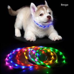 LED Pet Dog Collar Rechargeable USB Adjustable Flashing Cat Puppy Collar Safety In Night Fits All Pet Silicone Dogs Collars DBC BH2855