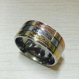 grande largura 12mm de prata 316 Titanium Aço luxo ouro rosa 3 cores homens anel anel de casamento bíblia orar Carta mulheres
