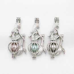 10pcs Silver Legendary Mermaid Pearl Cage Jewelry Making Pendant Perfume Essential Oil Diffuser Cage Lockets Necklace Charms