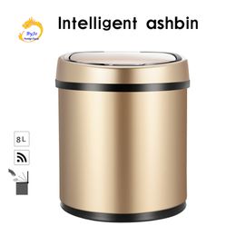 Inductive Type Trash Can Smart Sensor Home Bathroom Dustbin Storage Barrels Rubbish Bin Stainless Steel Metal Trash 8L