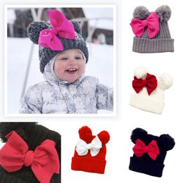 New Autumn Winter Baby Kids Knitted Hat Wool Balls Bowknot Children Knitwear Beanie Skull Cap Warm Hats M244
