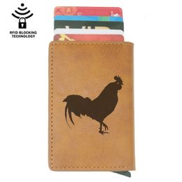 White Garden Rooster And Hen Leather Passport Holder Cover Case Blocking Travel Wallet