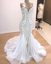 Mermaid Vintage Lace Dresses Sweetheart Boho Beads Appliqued Bridal Gowns Beach Wedding Dress Vestidos De Noiva