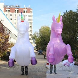 Colourful Walking Inflatable Unicorn Costume 3m White/Purple Adult Wearable Blow Up Animal Mascot Unicorn Suits For City Parade Party Show