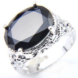 New Arrival -6 Pieces/Lot Unique Party Jewelry Oval Black Onyx Crystal Gemstone Russia 925 Sterling Silver Plated USA Wedding Party Ring