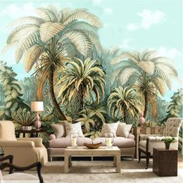 beibehang Custom wallpaper 3d mural hand-painted tropical plants wall painting large TV background wall living room 3d wallpaper