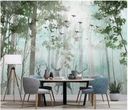 Custom 3D Silk photo wallpaper mural Modern minimalist fresh forest elk Nordic TV sofa wall decoration papel de parede