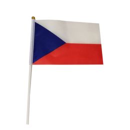 Czech Flag 21X14 cm Polyester hand waving flags Czech Country Banner With Plastic Flagpoles