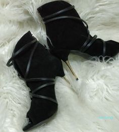 Hot Luxury Classy Stiletto High Heels Peep Toe Designer Pumps Black Suede Dress Shoes Knot 10 CM Party Shoes