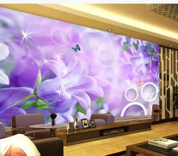 Dream lilac flower 3D circle butterfly reflection TV background wall wallpaper for walls 3 d for living room