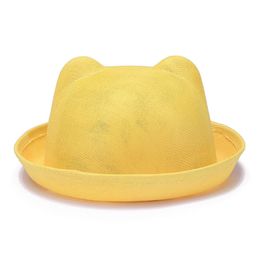 Summer Plain Polyester Women Mesh Fedoras Hats Bear Cat Ear Woman Ladies Bowler Hat Casual Bucket Cap Sombrero Sunhat