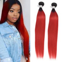 Peruvian Human Hair Extensions Straight 2 Bundles 1B/Red Ombre Two Tones Colour 10-28inch 1B Red 2 pieces/lot Double Wefts