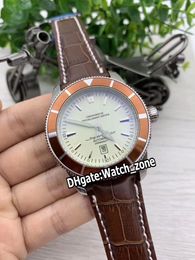 New Superocean Heritage II AB201033 42mm Silver Dial Automatic Mens Watch Brown Bezel Steel Case Leather Strap Sport Watches Watch_Zone