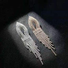 Wholesale-tassel bridal wedding dangle earrings for women luxury designer bling diamond danling earring gold engagement fringe jewelry gift