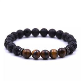 New Natural Black Lava Tiger Eyes Stone Bracelets Chakra Healing Balance Beaded Bracelet for Men Women Yoga Jewellery