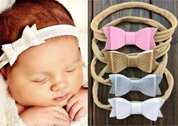 INS Vintage Pu leather hair bows baby headbands nylon newborn designer headbands girls designer headband baby girl hair accessories