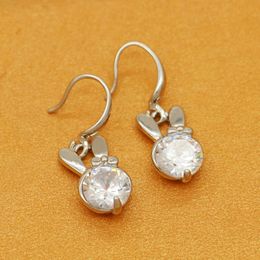Cute Cartoon Animal Jewellery White Silver Plated Bow Rabbit Zircon White Gem Crystal Earrings