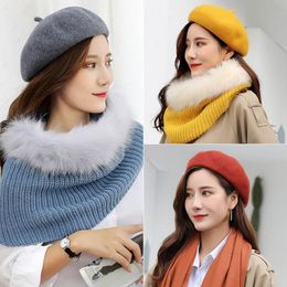 12 Colours Womens Cashmere Beret High Grade Solid Beanie Painter Cap Bonnet Caps Stretchy Flat Hat Stylish Trilby Winter Warm Outdoor Hats