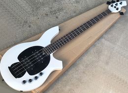 Factory wholesale 4 strings white electric bass with 24 frets,active circuit,rosewood fretboard,black pickguard