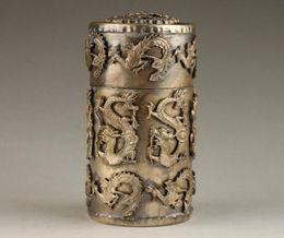 Vintage Collection Handmade Unique Tibetan Silver Dragon Phoenix Toothpick Box