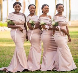 Modest One Shoulder Bridesmaid Dresses African Mermaid Summer Country Garden Formal Wedding Party Guest Maid of Honor Gowns Plus Size