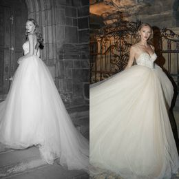 Latest Spaghetti Wedding Dresses with Beads Sweetheart A Line Tulle Bridal Gowns Backless Long Beach Wedding Dress Plus Size