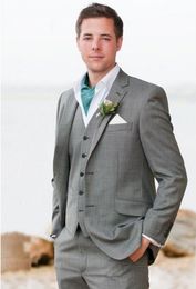 Fashion Grey Groom Tuxedos Notch Lapel Slim Fit Bridegroom Blazer Men Formal Suits Prom Party Suits (Jacket+Pants+Tie+Vest) 791