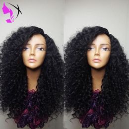 Hotselling full simulation human hair Kinky Curly Wigs 180 Density Black Color Synthetic Lace Front Hair Wig with Baby Hair for women