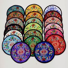 Embroidery Cloth Round Drink Coaster Table Placemats Floral Print Coffee Mug Pads Cup Coasters Heat Resistant Non Slip Table Mats DBC BH2733