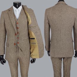 Classic Plaid Men Suit Slim Fit 3 Pieces Groom Wear For Wedding Handsome Best Man Blazer Suits(Jacket+Vest+Pants)