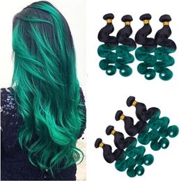 #1B/Green Ombre Peruvian Human Hair Bundles Body Wave Virgin Hair Weave Extensions Ombre Dark Green Human Hair Bundles Double Wefts 4Pcs