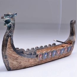 dragon incense stick holder Canada - Incense Burner Dragon Boat Wood Figurines Home Decoration Traditional Chinese Animal Miniatures Incense Stick Holder Ornaments Y200106