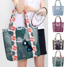 Fashion Beach Bags Women Girls Traving Shopping Mesh Floral Shoulder Bags Storage Handbag Purse Tote Bags Grocery Organiser XD22068