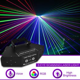 6 Olhos RGB Full Color DMX Beam Network Laser Scanning Light Home Gig Party DJ Iluminação de palco Sound Auto A-X6