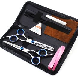 with leather case High-grade 6.0 inch 62HRC hardness 6CR stainless steel 2 hair scissors kit with comb