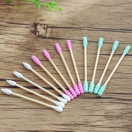 New 3 Colours Kids Double Headed Spiral Cotton Swab Ear Coloured Cotton Swabs Disposable Cotton Swab 100 branch 7.5cm