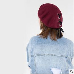 Wholesale- Women's Lace Wool Berets Creative Design Lace Straps Berets Spring Autumn Lady's Elegant Caps Painter Hats Black Red Grey Colour