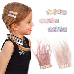 15555 Baby Girls Butterfly Barrettes Ostrich Feather Hair Clips Princess Girls Hairpin Barrette Girls Children Accessories