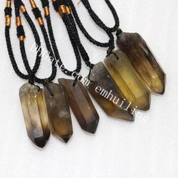 10Pcs 30-35mm Natural Smoky Citrine Crystal Points Quartz Pendant Necklace Genuine Irregular Brown Yellow Gemstone Wand Adjustable Necklace