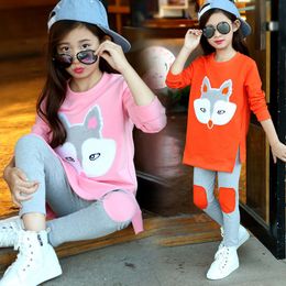 2pcs/lot clothing children clothes set autumn kids girls clothes fox pattern T-shirt+pant girls sports suit teenage girls clothing