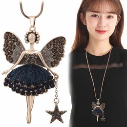 Statement Neclaces Sweater Chain Pendant Enamel Jewelry Maxi Neclace Alloy Enamel Dance Girl Fairy Angel Necklace