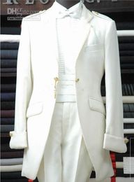 New Hot Recommend White Groom Tuxedos Groomsmen Men Blazer Wedding Clothing Prom Business Suits (Jacket+Pants+Girdle+Tie) 1388