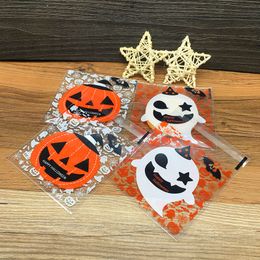 100pcs Halloween Self Adhesive Cookie Bag Candy Plastic Bag Cookie Biscuit Plastic Bag Pumpkin Ghost Printed Gift Bags for Cookie DBC VT0567