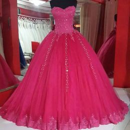 2019 Fuchsia Quinceanera Dresses 15 Party Formal Floor-Length Ball Gown Celebrity Formal Party Gown Vestidos De 15 Anos QC1284