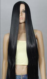 WIG 90cm Black Heat Styleable no bang Long Cosplay wigs