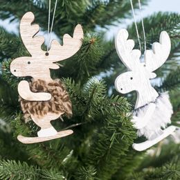 Christmas Decorations For Home Ornaments Wooden Tree Pendant Creative Plush Elk Pendant Wood Strip Tree Ornaments Navidad Decor